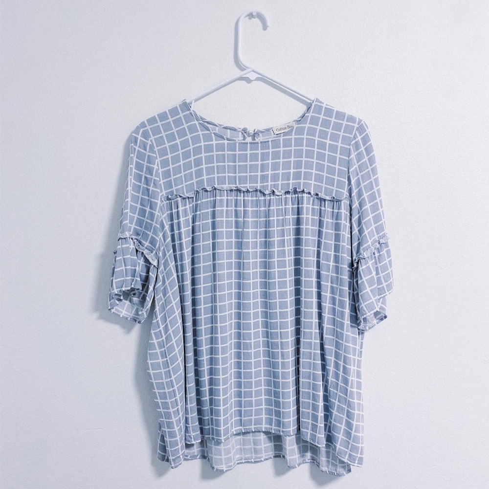 Grid-pattern blouse